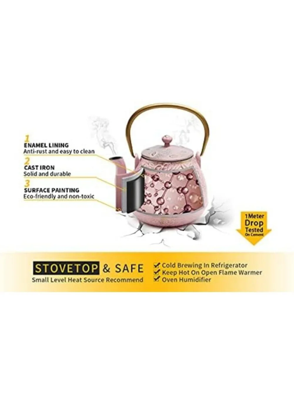 Elegant Japanese Cast Iron Teapot with Infuser, Stovetop Safe, 32oz, Blush Pink